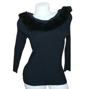 Cable & Gauge Black Sweater Faux Fur Collar PS